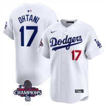 Men's Los Angeles Dodgers #17 Shohei Ohtani White 2024 World Series Champions Jersey