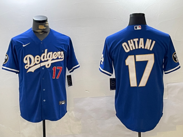 Men's Los Angeles Dodgers #17 Shohei Ohtani Blue Vin Patch Jersey