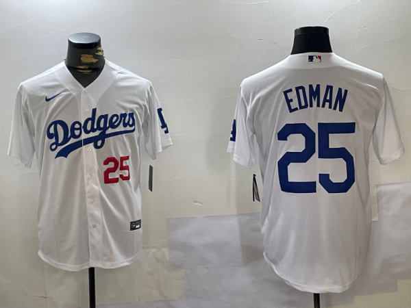 Men's Los Angeles Dodgers #25 Edman White Stitched Jersey