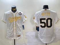 MLB Los Angeles Dodgers #50 Mookie Betts White White Golden Flex Base Elite Jersey