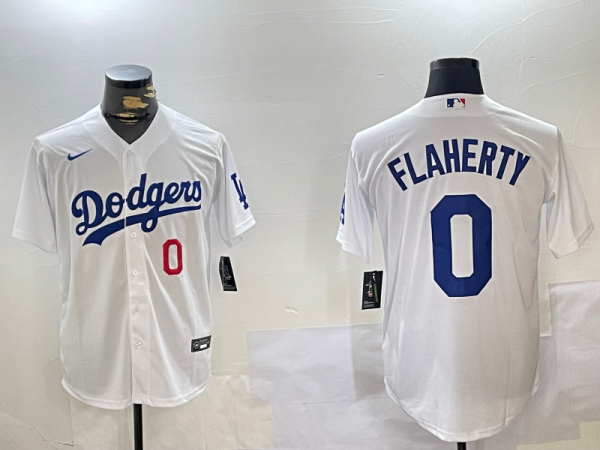 Men's Los Angeles Dodgers #0 Flaherty White Stitched Jersey