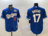 Men's Los Angeles Dodgers #17 Shohei Ohtani Blue 2024 World Series Vin Patch Jersey