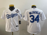 Youth Los Angeles Dodgers #34 Toro Valenzuela White 2024 World Series Champions Jersey