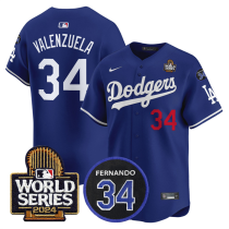 Men's Los Angeles Dodgers #34 Toro Valenzuela Royal 2024 World Series With Fernando Memorial Jersey