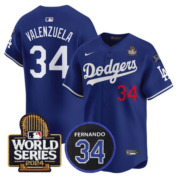 Men's Los Angeles Dodgers #34 Toro Valenzuela Royal 2024 World Series With Fernando Memorial Jersey