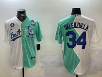 Men's Los Angeles Dodgers #34 Toro Valenzuela White/Green Split 2024 World Series All-Star Jersey