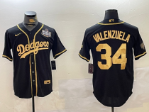 Men's Los Angeles Dodgers #34 Toro Valenzuela Black/Gold 2024 World Series Stitched Jersey