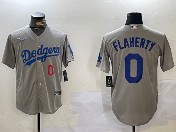 Men's Los Angeles Dodgers #0 Flaherty Grey Stitched Jersey