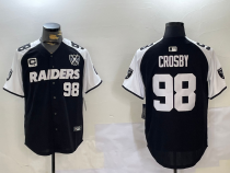 Men's Las Vegas Raiders #98 Maxx Crosby Black With Nevada Silver Stat Patch And 65th Jersey