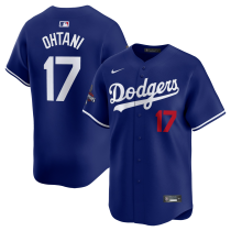 Men's Los Angeles Dodgers #17 Shohei Ohtani Royal 2024 World Series Champions Jersey