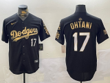 Men's Los Angeles Dodgers #17 Shohei Ohtani Black/Gold 2024 World Series and 24 patch Jersey