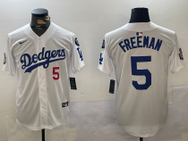 Men's Los Angeles Dodgers #5 Freddie Freeman White 2024 World Series With Fernando Memorial Jersey