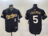 Men's Los Angeles Dodgers #5 Freddie Freeman Black/Gold 2024 World Series and 24 patch Jersey