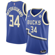 Men's Milwaukee Bucks #34 Giannis Antetokounmpo Royal 2024/25 City Edition Stitched Jersey