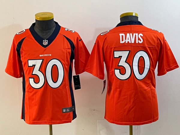 Youth Denver Broncos #30 Davis Orange Vapor Untouchable Limited Jersey