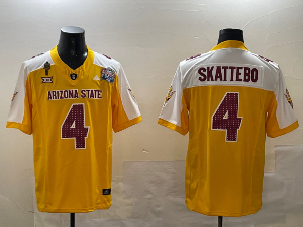 Men's Arizona State Sun Devils #4 Cam Skattebo 2024 F.U.S.E. Gold/White Pat Tillman & Peach Jersey
