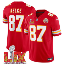 Men’s Kansas City Chiefs #87 Travis Kelce Red 2025 F.U.S.E. Super Bowl LIX Patch Vapor Jersey