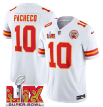 Men’s Kansas City Chiefs #10 Isiah Pacheco White 2025 F.U.S.E. Super Bowl LIX Patch Jersey