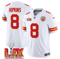 Men’s Kansas City Chiefs #8 DeAndre Hopkins White 2025 F.U.S.E. Super Bowl LIX Patch Jersey