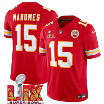 Men's Kansas City Chiefs #15 Patrick Mahomes Red 2025 F.U.S.E. Super Bowl LIX Patch Jersey