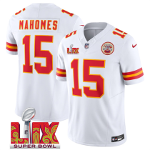 Men's Kansas City Chiefs #15 Patrick Mahomes White 2025 F.U.S.E. Super Bowl LIX Patch Jersey