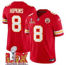 Men’s Kansas City Chiefs #8 DeAndre Hopkins Red 2025 F.U.S.E. Super Bowl LIX Patch Jersey