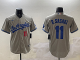 Men's Los Angeles Dodgers #11 Roki Sasaki Grey Game Stitched Baseball Jersey