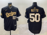 Men's Los Angeles Dodgers #50 Mookie Betts Black/Gold 2024 World Series Champions Jersey