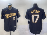 Men's Los Angeles Dodgers #17 Shohei Ohtani Black/Gold 2024 World Series Champions Jersey