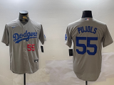 MLB Los Angeles Dodgers #55 Pujols Grey Game Stitch Jersey