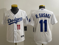 Youth Los Angeles Dodgers #11 Roki Sasaki White Game Stitched Baseball Jersey