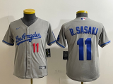 Youth Los Angeles Dodgers #11 Roki Sasaki Grey Game Stitched Baseball Jersey