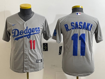 Youth Los Angeles Dodgers #11 Roki Sasaki Grey Game Stitched Baseball Jersey