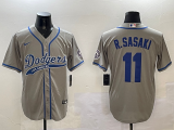 Men's Los Angeles Dodgers #11 Roki Sasaki Gray With Patch Stitched Baseball Jersey