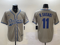 Men's Los Angeles Dodgers #11 Roki Sasaki Gray With Patch Stitched Baseball Jersey