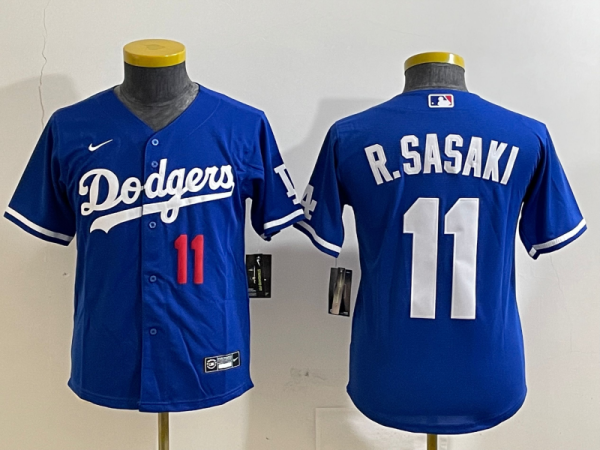Youth Los Angeles Dodgers #11 Roki Sasaki Blue Game Stitched Baseball Jersey