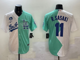 Men's Los Angeles Dodgers #11 Roki Sasaki White/Green All-Star Jersey