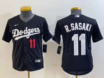 Youth Los Angeles Dodgers #11 Roki Sasaki Black Game Stitched Baseball Jersey