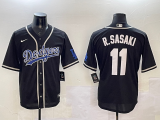 Men's Los Angeles Dodgers #11 Roki Sasaki Black With World Series Patch Jersey