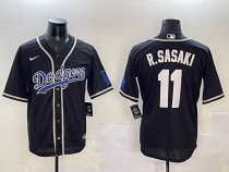 Men's Los Angeles Dodgers #11 Roki Sasaki Black With World Series Patch Jersey