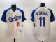 Men's Los Angeles Dodgers #11 Roki Sasaki White/Blue Cool Base Stitched Baseball Jersey