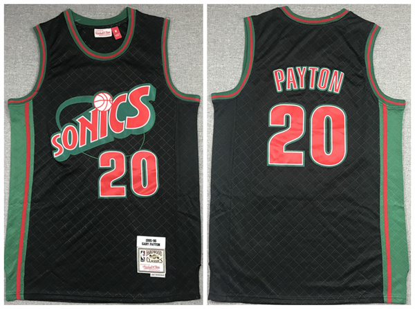 NBA Seattle Supersonics #20 Gary Payton Black 1995-96 Throwback Red Jersey
