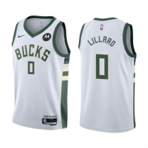 Men's Milwaukee Bucks #0 Damian Lillard White Association Edition Stitched Jersey