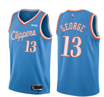 Men's Los Angeles Clippers #13 Paul George 2021/22 City Edition Light Blue 75th Anniversary