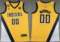 Men's Indiana Pacers #00 Bennedict Mathurin Yellow With NO.6 Patch Stitched Jersey