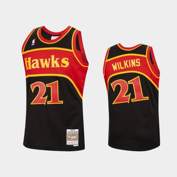 Men's Atlanta Hawks Black #21 Dominique Wilkins 1986-87 Reload Hardwood Classics Jersey