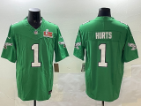 Men's Philadelphia Eagles #1 Jalen Hurts Green 2025 Super Bowl LIX Patch Vapor Jersey