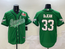 Men's Philadelphia Eagles #33 Cooper DeJean Green 2025 Super Bowl LIX Patch Baseball Jersey