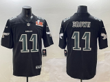 Men's Philadelphia Eagles #11 A. J. Brown Black 2025 Super Bowl LIX Patch Fashion Vapor Jersey