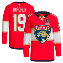 Men's Florida Panthers #19 Matthew Tkachuk Red Home 2024 Stanley Cup Champions Jersey